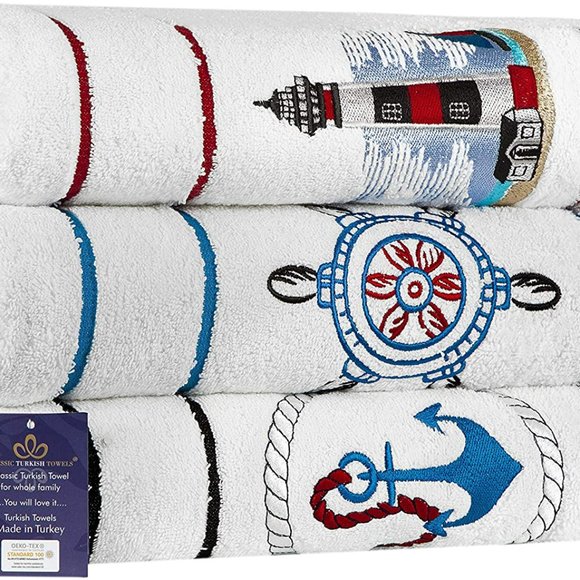 Luxury Nautical Bath Towels, 100% Turkish Cotton - Set of 3 - Towel Set - Picture 1 of 8